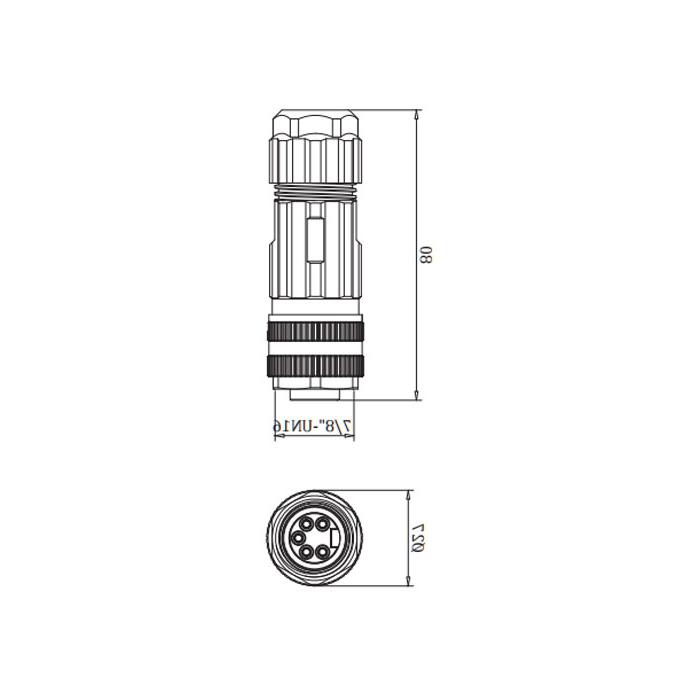 7/8" 5Pin、Straight type female、Screw connection、0PF001